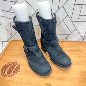 UGG Simmens Black Suede Moto Buckle Boots Shearling Lined  1008439 Women's 5.5